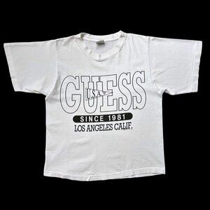 90s vintage Guess crop t-shirt 1992 USA Los Angeles California short.